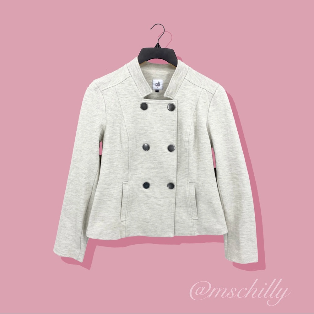 CAbi Charlie Double Breasted Moto Coat Jacket Oatmeal Brown Cream 3028 Sz M - Picture 2 of 11